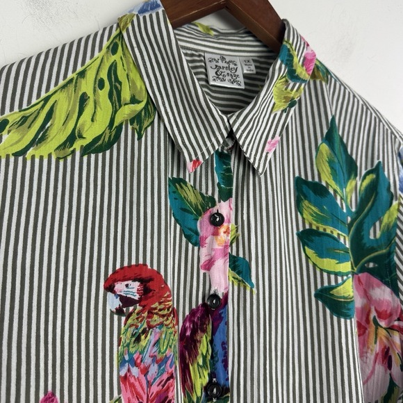 Parsley & Sage Button Up Shirt Tunic Womens 1X Stripe Floral 3/4 Sleeve Boho Art - Picture 3 of 9